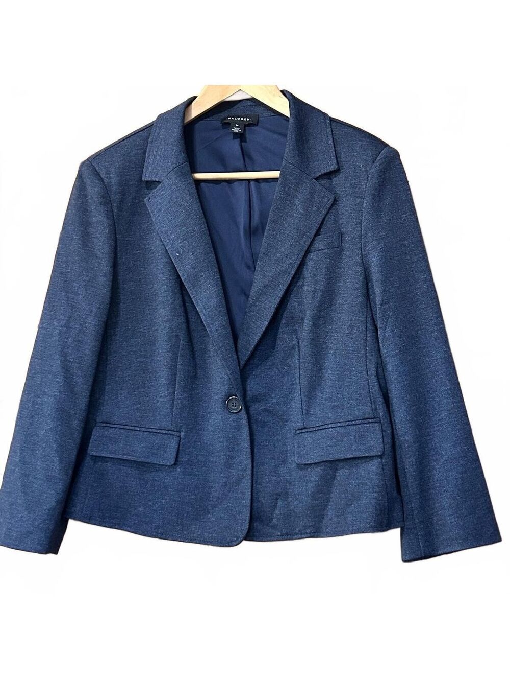 Halogen Women's Single-Button Blazer Jacket - Heathered Navy Blue, Size Medium